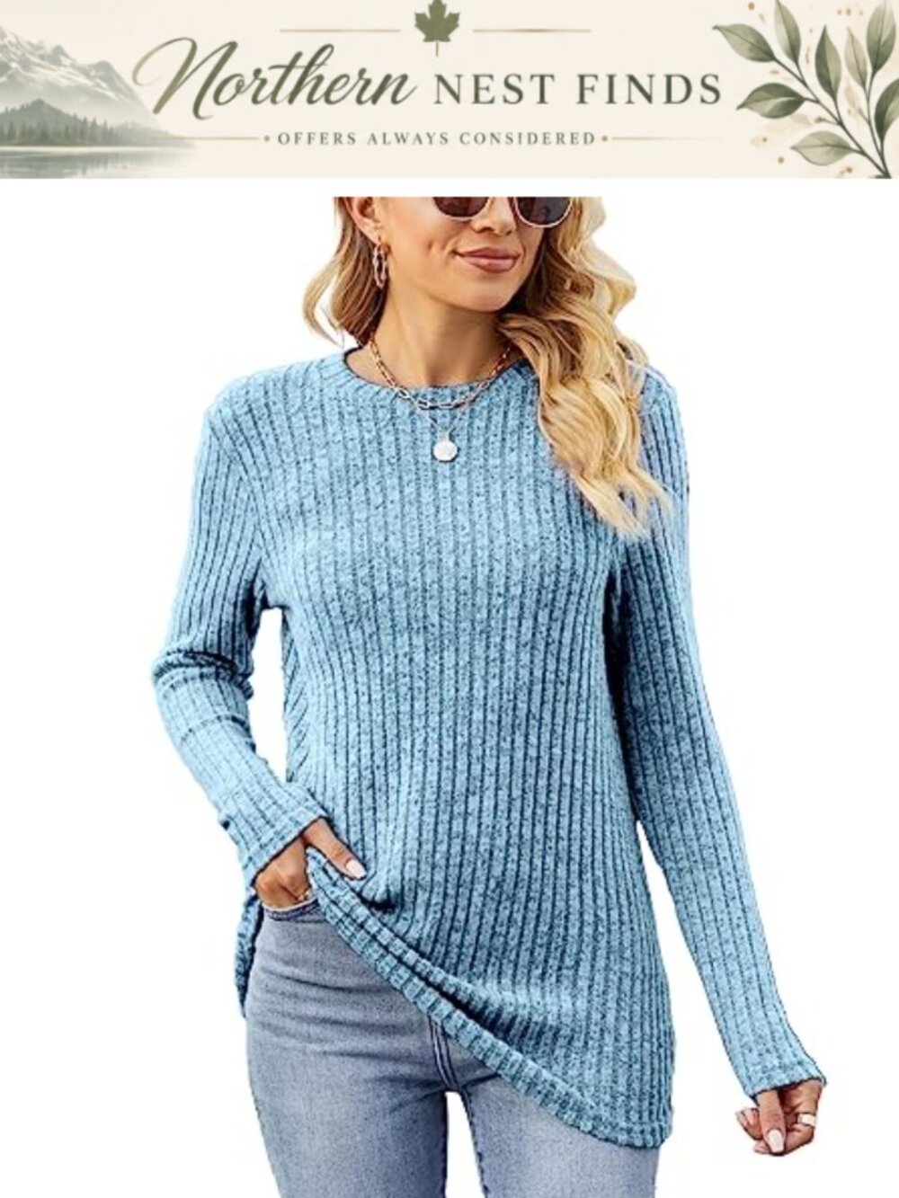 Women's Lightweight Crewneck Pullover Sweater Loose Fit Tunic Top